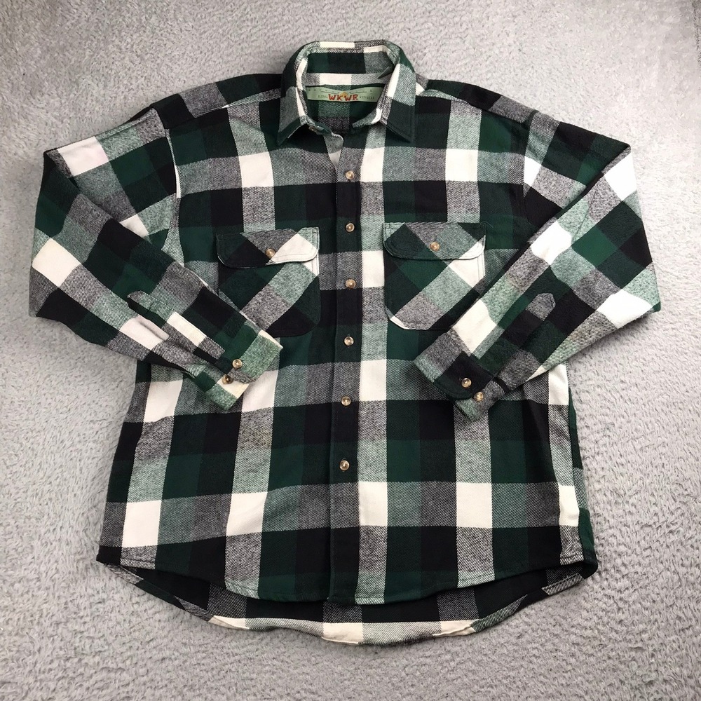 Anchor Blue WKWR‎ Flannel Shirt Mens L Green Buffalo Plaid Long Sleeve Workwear